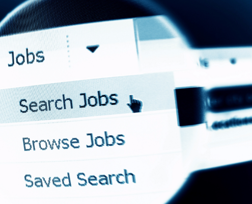Search bar that reads "Jobs,Search Jobs, Browse Jobs, Saved Search" on a computer screen